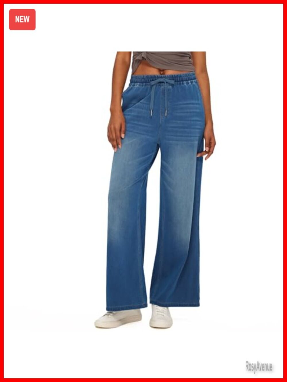 Womens Mid Low Rise Wide Leg Stretchy Drawstring Jeans Y2K Streetwear